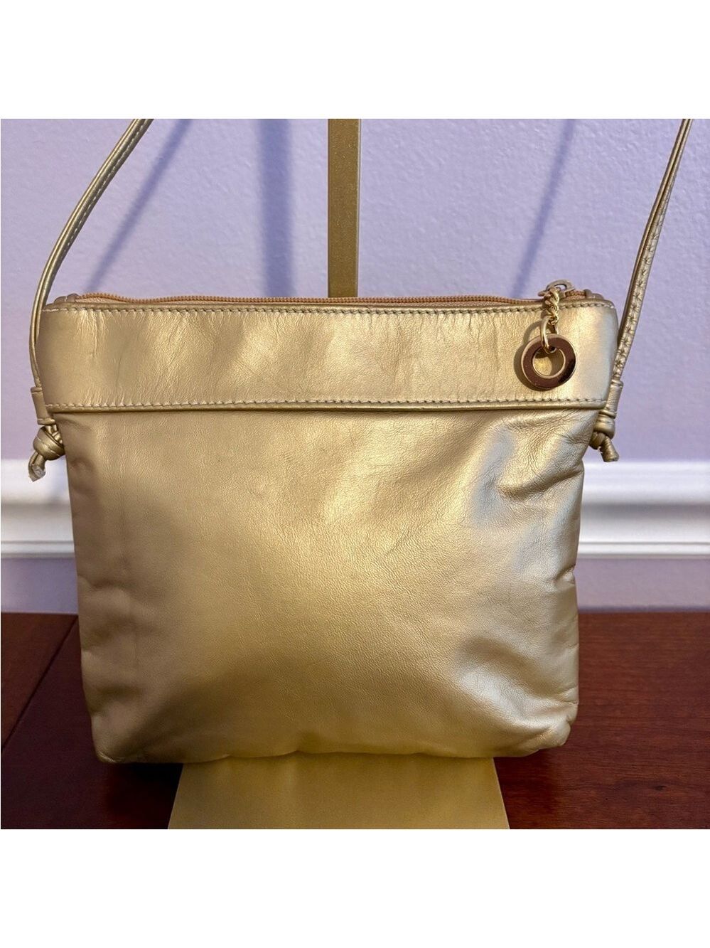 OHH! Ashley Metallic Gold Genuine Leather Shoulder Bag | Vintage USA Made | Chai
